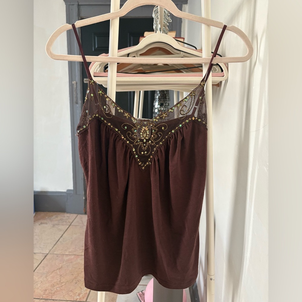 Fashion Bug Brown Camisole with Gold Embroidery